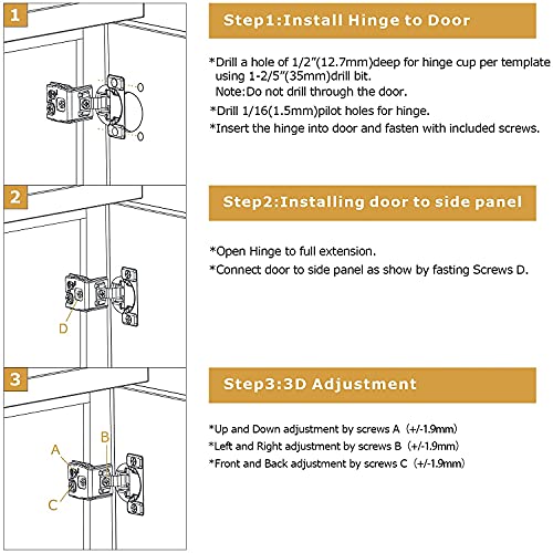 Furniware 20 Pack 10 Pairs 1-1/2 inch Overlay Soft Close Hinges for Face Frame Kitchen Cabinet Hinges Satin Nickel - 3 Way Adjustability Concealed Soft Close Hinges Damper Self Closing - size: 1-1/2 inch Overlay