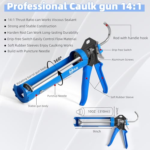 Professional Caulk Guns, Heavy Duty Caulking Gun,Thrust Ratio 14:1,No-drip Rotating Barrel,10OZ Silicone Sealant gun, Come with Putty Knife,Caulk Finishing,Smoothing&Grout Removal Tool Kit - style: Professional