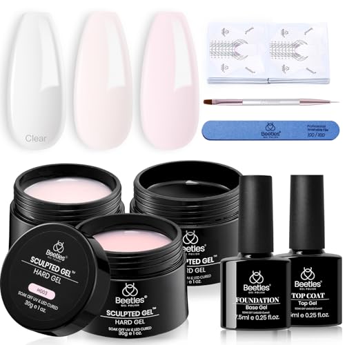 Beetles Builder Gel for Nails, 3 Colors 9 in 1 Clear Nude Pink Hard Gel - color: Clear Nude Pink 3-Color Kit