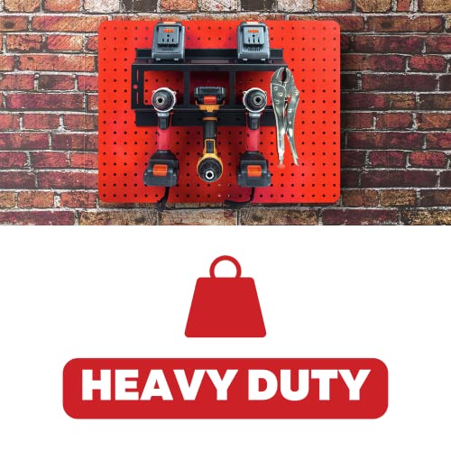 Heavy Duty Pegboard Drill Holder, 3 Drill Storage Rack with Hooks & Pegs