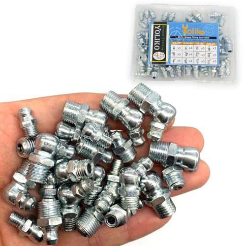 1/4"-3/8" 45Pcs 4 Sizes Grease Fitting Assortment Straight 45 90 Degree Grease Zerk Fittings,Galvanized Steel Grease Fittings and grease gun tips for Industrial/Agricultural Machinery - size: 4Size-45Pcs