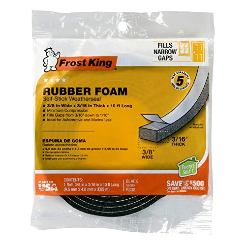 Frost King R338H Self-Stick Rubber Foam Weatherseal, 3/8"W, 3/16"T, Black|Blacks - size: 3/8"W, 3/16"T, style: 3/8"W, 3/16"T