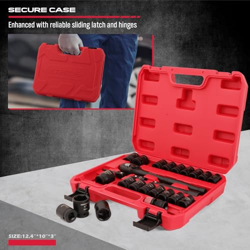 1/2" Drive Socket Wrench Set: 25-Piece SAE & Metric Impact Socket Ratchet Wrench Tool Set Socket Assortment with Storage Box for Repair Mechanic Garage - style: 1/2"Drive (25 PCS)