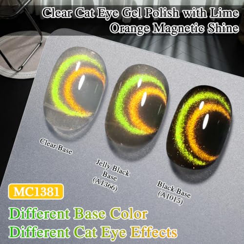 Double Rhythm Jelly Glass Cat Eye Gel Polish with Magnet 15ML Holographic Glitter Shimmer Translucent Color Magnetic Nail Polish Salon DIY at Home (Orange Green-MC1381) - color: Halo Pink Yellow