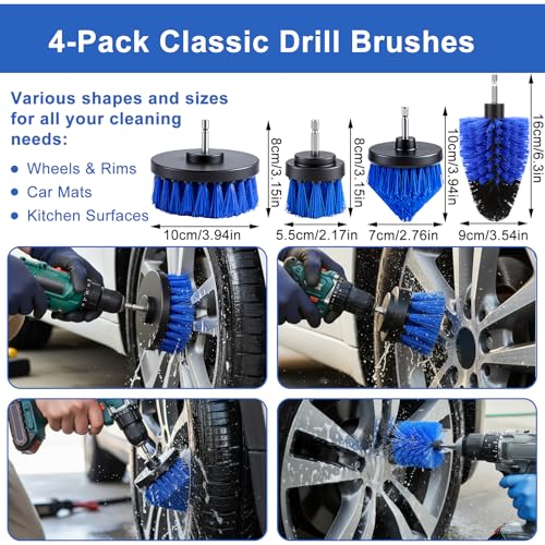 32-Piece Car Detailing Kit with Drill Brush Attachments & Polishing Pads – Professional Auto Detailing Brushes, Wheel & Tire Cleaning Tools with Storage Bag (Blue)