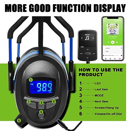 Gardtech Hearing Protection with Bluetooth, FM Radio Earmuffs, NRR 29dB Hearing Protection Headphones Noise Cancelling Headphones with MP3 for Mowing Lawn Work, Rechargeable BL-5B Battery (Blue) - color: Blue-fm+bluetooth+mp3