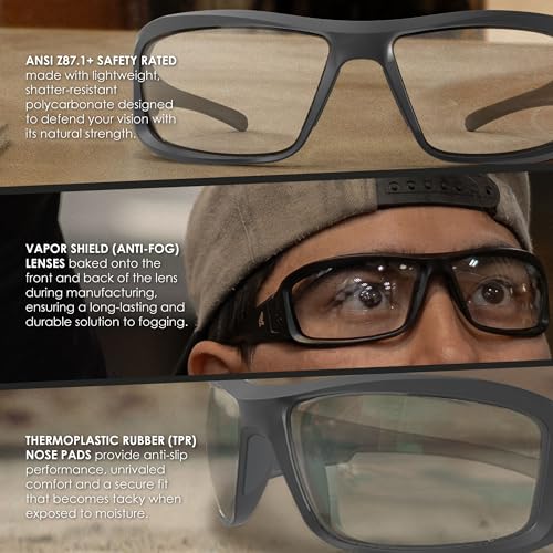 EDGE Brazeau Safety Glasses, Non-Slip, Impact/Scratch Resistant, 99.9% UV Protect, ANSI Z87 Rated - color: Black Frame