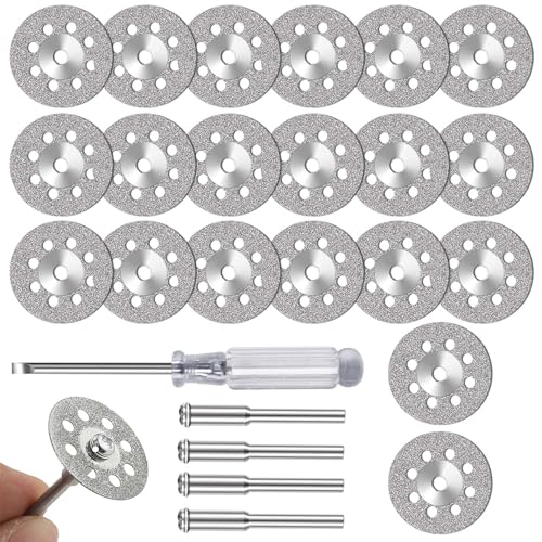 FOTYBEI 20pcs 545 Diamond Coated Cutting Wheel (30mm) for Dremel Rotary Tool with 402 Mandrel (3mm) 4pcs and Screwdriver for Rotary Tool Accessories Stone Glass Cutting (20pcs-30mm) - style: 20pcs-30mm