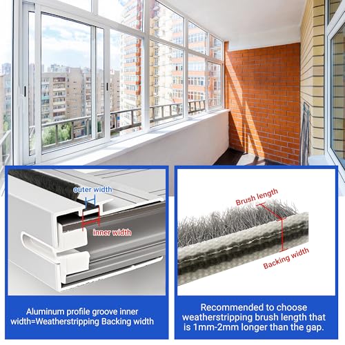 Weather Stripping Brush Door Seal Strip- Card Slot Weatherstrip for Sliding Windows & Doors - No Adhesive Backing - size: 16.4FT, 3/16''Wide X 5/16''Thick