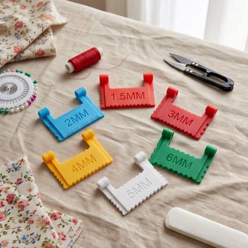 6 Pcs Edge Clip On Sewing Ruler Non-Slip Hand Sewing Stitching Guide Tool - size: 1.5mm/2mm/3mm/4mm/5mm/6mm