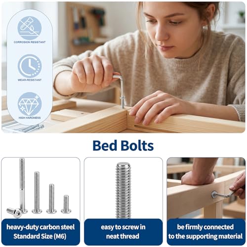 121Pcs Furniture Screws Replacement Set W M6x20mm/40mm/60mm/80mm Bed Frame Bolts, Barrel Nuts and 3 in 1 Cam Connector Fittings for Drawer Dresser Cabinet Bed