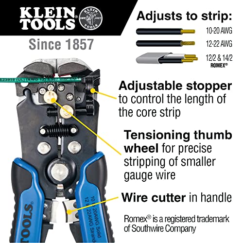 Automatic Wire Stripper 10-24 AWG & Klein Tools 11061 Wire Stripper/Wire Cutter for Solid and Stranded AWG Wire, Heavy Duty Kleins are Self Adjusting