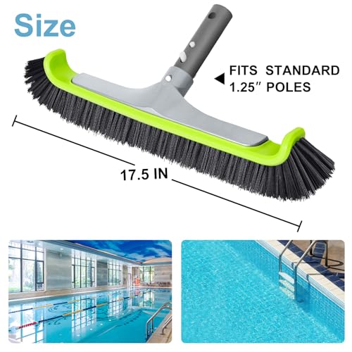 Sepetrel Pool Brush Head for Cleaning Pool Walls,Heavy Duty Inground/Above Ground Aluminum Swimming Pool Scrub Brushes with Curved Ends - size: 17.5" Upgraded