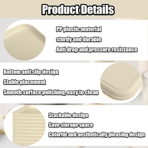 Plastic Serving Trays, 12 Pack Cafeteria Trays Plastic Fast Food Tray for DIY Projects, Painting, Beads, Organizing Supply, 9.4 X 6.7 X 0.6 Inches (Light Beige) - color: Light Beige