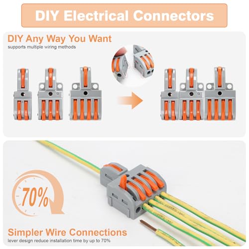 Linkstyle 40Pcs Lever Wire Connectors, Compact Splicing Kit Mini Quick Electrical Push in Connectors for Circuit Inline 24-12 AWG, DIY Wiring Assortment 1 in 1/2/3/4/5 Out