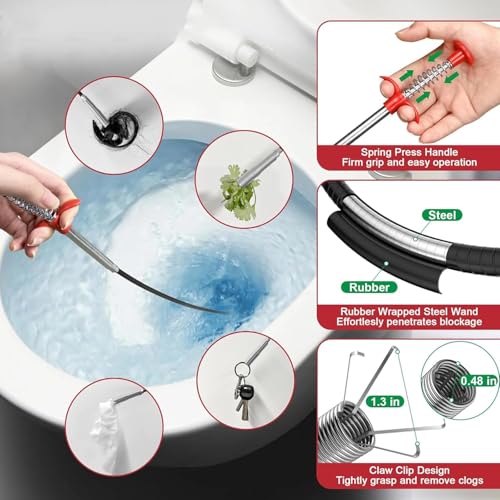 Drain Snake,79 inch Flexible Grabber Claw Pick Up Reacher Tool,Drain Clog Remover - Gutter Cleaning Tools for Home Sink, Bathroom Tub,Drain, Toilet, Tight Spaces - style: 79 in