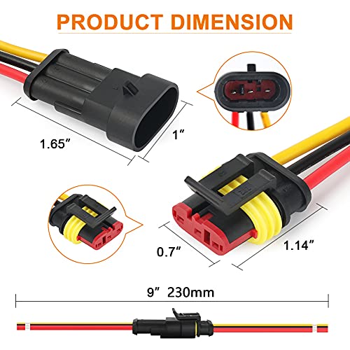 NAOEVO 3 Pin Connector Waterproof, 16 AWG 3 Wire Connectors, 6 Kits (Pack of 2) - size: 3 Pin (Pack of 2)