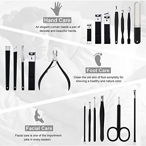 Professional Stainless Steel Nail Clipper Travel & Grooming Kit Nail Tools Manicure & Pedicure Set of 18pcs with Luxurious Case (Black/White) - color: Black/White