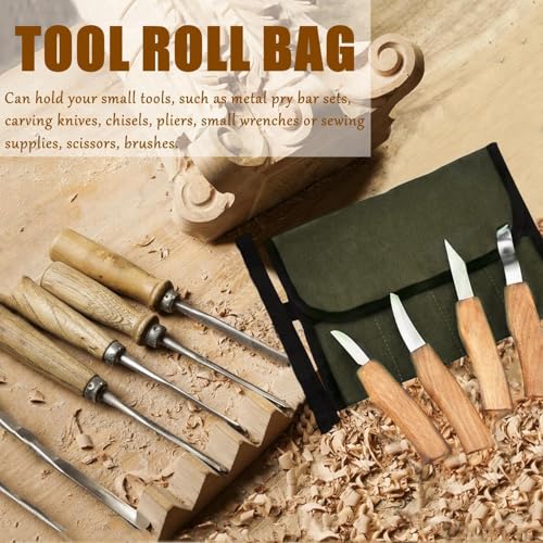 BLIRITEL Small Canvas Chisel Roll, Chisels Bag Tool Organizer with 4 Pockets, Metal Pry Bar Plier Wrench Roll Tool Pouch for Mechanic Carpenter Craftsman (Army Green) - color: Army Green