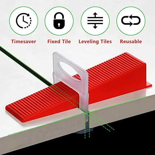 Reusable Leveling Wedges,Reusable Tile Leveling System Wedges for 1/8" Spacers,1/16" Spacers,1/32" Spacersand Tile Leveling System Kit,for Tile Leveler Installation(1000Pcs, Red)