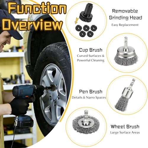 Wheel Hub Cleaning Tool, Brake Rotor Resurfacing Kit - 5 Pads & Coarse Carbon Steel Crimping Wire Wheel Brush, Rust Removal Tool for Car Repair