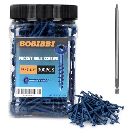 Pocket Hole Screws #8x2-1/2, Coarse Thread Wood Screws 300Pcs, Washer Head with Square Drive, 150MM Drive Bit Included - color: Blue, size: #8x2-1/2‘’