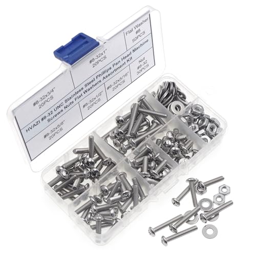 #8-32 UNC 304 Stainless Steel Phillips Pan Head Screw Nut Washer Kit - size: #8-32UNC
