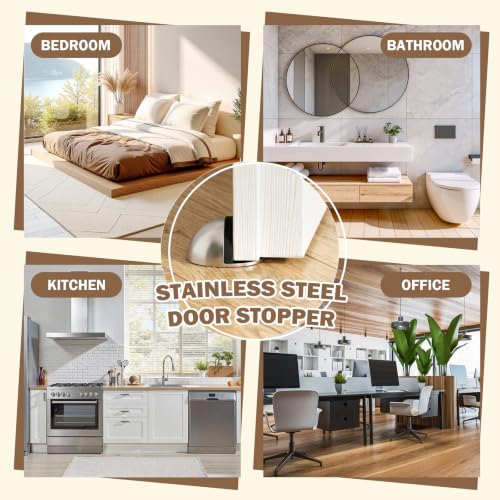24 Pack Self Adhesive Door Stoppers (Silver), Stainless Steel Door Stops for Bottom of Door - Semi Circle Floor Mounted Door Stoppers for Bedroom, Living Room, Bathroom, Office