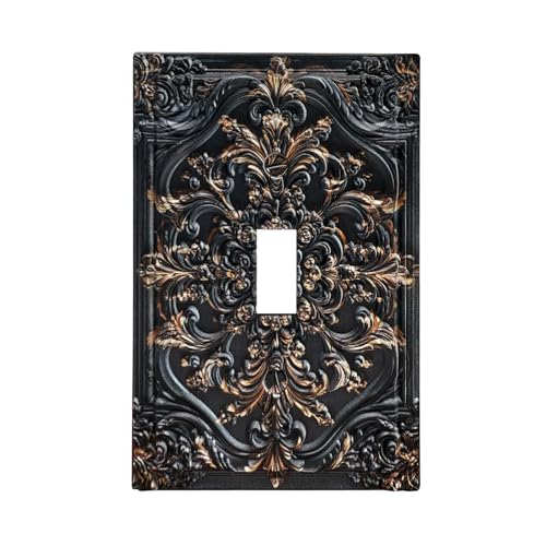 Decorative Light Switch Plate Covers Black Gold Flower Elegant 3D Floral Embossed 1 Gang Light Switch Cover Plate Single Toggle Wall Plate Outlet Covers Faceplate for Bedroom Home Decor - color: Black Gold 01, size: 1-Gang Toggle/ 5 x 3 IN