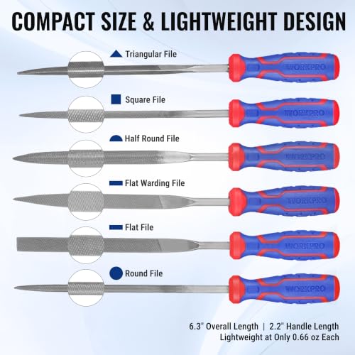 WORKPRO 6-Piece Needle File Set, Mini Precision Files for Metal, Wood & Plastic - size: 6-Piece Needle File Set