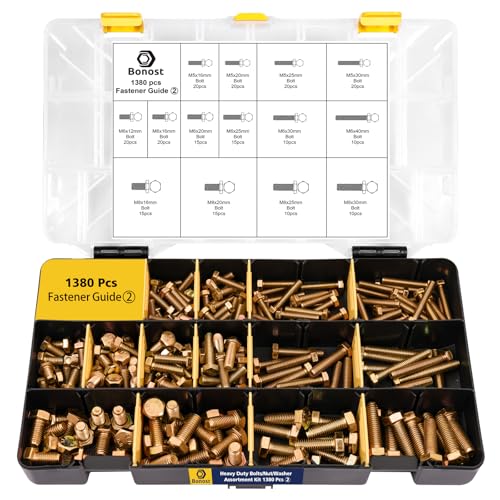 Bonost 1380pcs Nuts and Bolts Assortment Kit, Zinc Plated, Grade 8.8 M4-M8