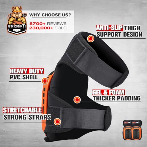 REXBETI Knee Pads for Men, Anti-slip Construction Gel Knee Pads for Work - color: Orange