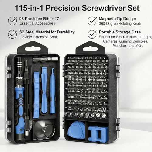 115-in-1 Small Screwdriver Set,Precision Screwdriver Set, Professional Repair Tool Kit for Phone, Computer, Watch, Console, Eyeglass and Electronic, Men Tools Gift Blue - color: Blue