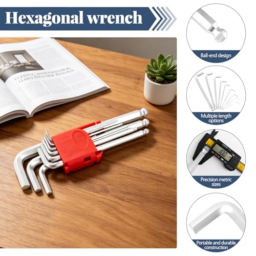 9-Piece Metric Allen Wrench Set, 1.5-10mm Mid-Long Anti-Glare Matte Chrome Vanadium Steel Hex Key Set, L-Shaped Allen Ball End Wrenches for Bike, Motorcycle & Auto Repair - color: Mid-long Matte Set