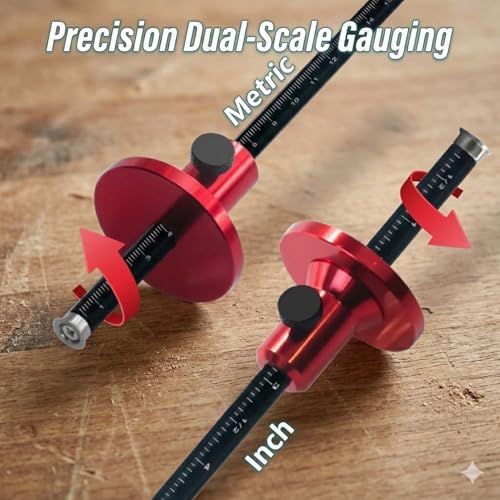 Wheel Marking Gauge Woodworking Scriber Tool - Aluminum Alloy Mortise Gauge with Anti-Slip Knurled Knob - Dual Metric & Imperial Scale for Carpenter Joinery