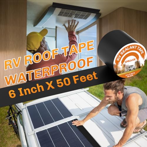 WELLUCK Butyl Sealant Tape, 6 Inch X 50 Foot RV Roof Tape Sealant Roofing Tape Black, Waterproof &UV RV Tape for Roof Camper Trailer Boat Sealing Leak Repair - style: 6 Inch X 50 Foot Black