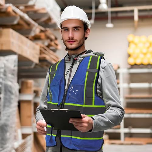 A-SAFETY Mesh High Vis Vest, Reflective Construction Vest with Pockets - color: Blue, size: X-Small