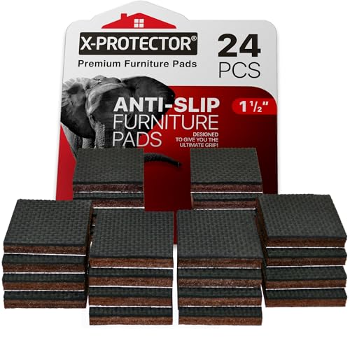 X-PROTECTOR Non Slip Furniture Pads – 24 Premium Furniture Grippers 1 1/2"! - size: 24 Square 1.5"
