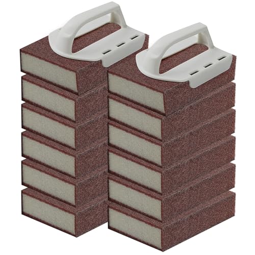 12 Pack Magic Carborundum Sponge with 2 Handle Rust Scrubber for Cookware - size: 12pcs
