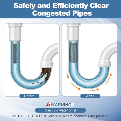 3 PCS Drain Bladder Kit, Drain Cleaning Bladder Unclogger Fits 1" to 6" Drain Pipes for Unclogs Stubborn Blockages in Kitchen Sinks and Main Drains for Shower, Swimming Pool With Water Power