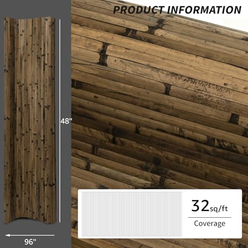 Art3d 48 x 96 in Pole Wrap Natural Bamboo Wall Panel, 1-Pack, Dark Burned - color: Dark Burned, size: 1-48 inches x 96 inches