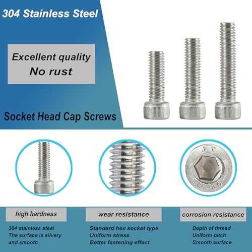 M6 x 60mm 65mm 70mm 75mm 80mm Socket Head Cap Screws Bolts, Stainless Steel 304, Metric Allen Hex Drive, Bright Finish, Fully Threaded, Assortment Kit 25PCS - size: Socket M6x60-80mm