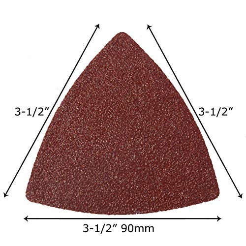 XXGO 100 Pcs 3-1/2 Inch 90mm Assorted Grit Triangle Multitool Sanding Pads | Hook & Loop Design , Strong Velcro , Best for Wood Metal Sanding - size: 3-1/2 Inch Assorted Grits - 100 Pcs