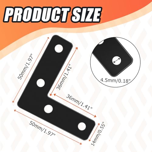 Litoexpe 20 Pcs Black L-Shape Angle Bracket 50mm - size: 2" x 2", style: L Shape