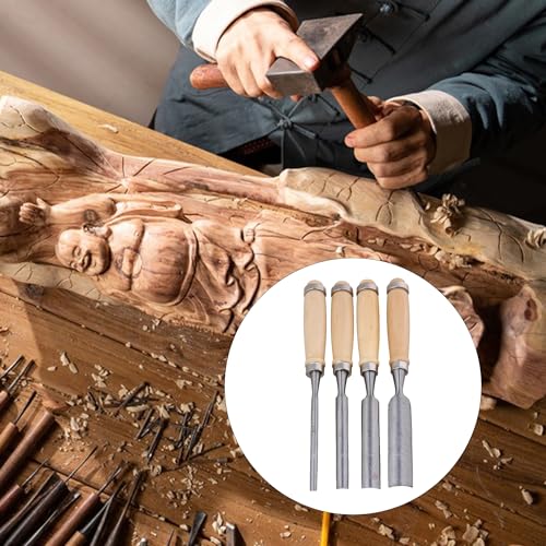 4 Pcs Half Round Chisel Set Inner Edge DIY Wood Gouge Woodworking Tool - 6mm 12mm 18mm 24mm