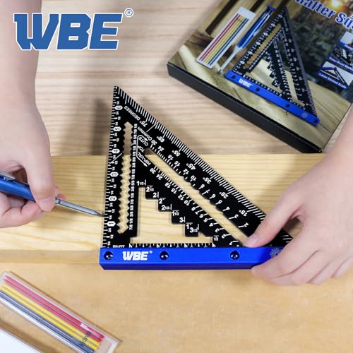 7inch Rafter Square with Carpenter Pencil, 1/8" Precision Heavy Duty Aluminum Woodworking Rule,Laser Etched Scale, Triangle-Ruler Measuring Layout Tool -Blue (Blue & Black) - size: square