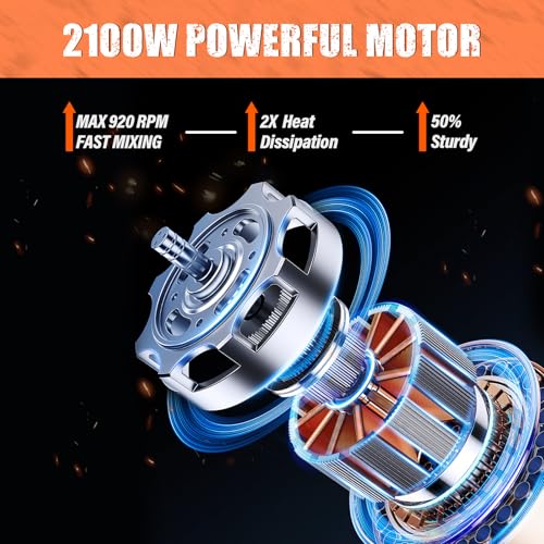 IMAYCC Handheld Concrete Mixer, Portable Cement Mixer,110V 6 Speed Mixing Drill, 2100W Drill Mixer for mud,Motar,Paint, Grout, Plaster,Thinset etc. - color: Orange