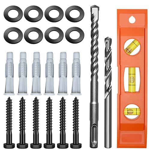 Mywish TV Mount Screws Kit, Lag Bolts for TV Wall Mount with 2X Drill Bits, M8x65 Lag Screws, 10x59 Wall Anchors, Washers, Bubble Level for Wood Stud Brick Concrete Drywall, TV Mounting Hardware Kit