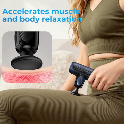 Massage Gun with Heat Therapy, Deep Tissue Mini Muscle Massager - color: Blue