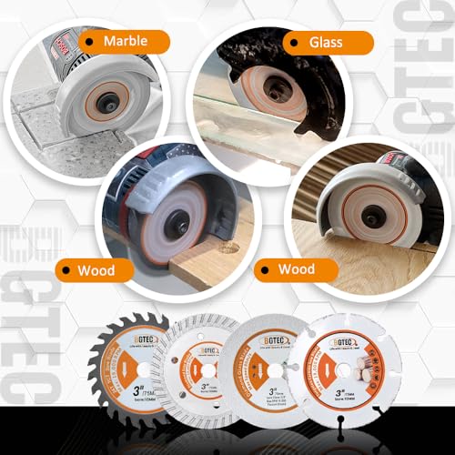 BGTEC Circular Saw Blade - 4PCS 3" Cutting Disc Arbor 3/8" for Wood Plastic Concrete Glass - style: TCT+Wood+Concrete+Glass